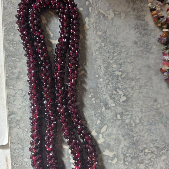 Black Cherry Garnet Beaded Long Necklace 30" 119 Grams - Picture 11 of 15